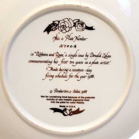 Ribbons and Roses by David Zolan collector plate # 2700 A - Picture 4 of 4